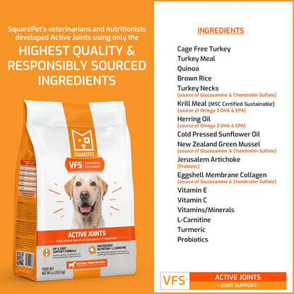 VFS Active Joints arthritis hip & joint dog food natural ingredients list.